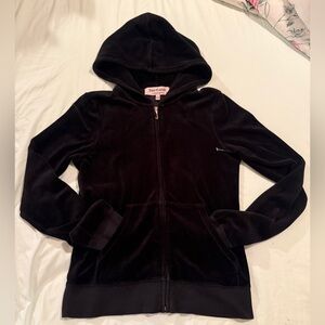 Juicy Couture Jacket Women Medium Velour Zip Y2K Track Black Hood NWOT